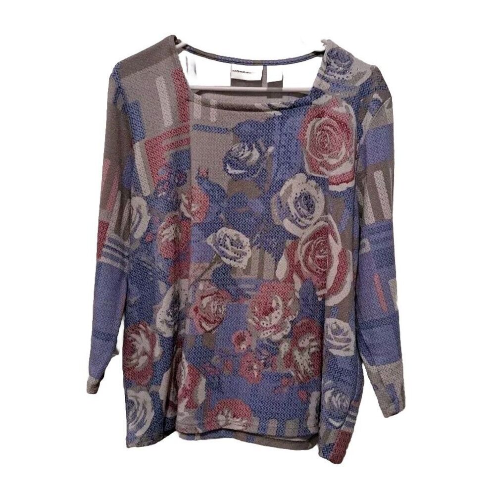 Alfred Dunner  XL Blue Floral And Geometric Design  LS Classic Soft